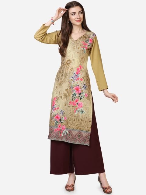 

Florence Women Beige Floral Embroidered Crepe Kurta