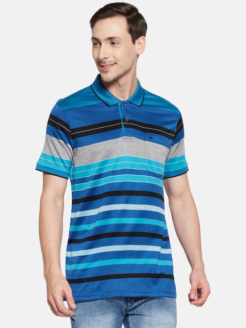 

Monte Carlo Men Blue Striped Polo Collar T-shirt