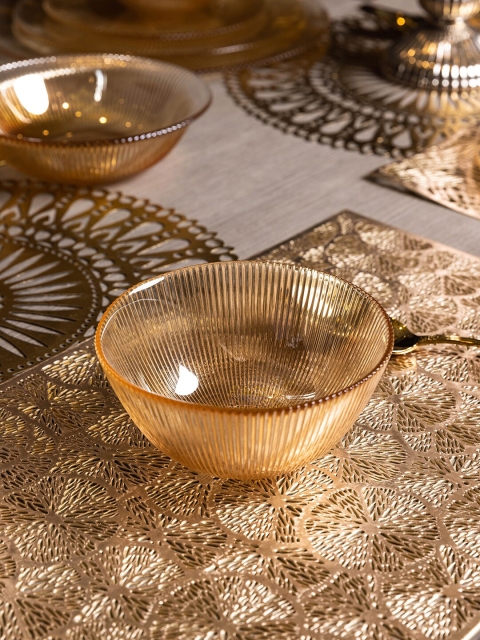 

Pure Home and Living Set Of 4 Transparent Textured Luster Amber Sunray Serving Bowls