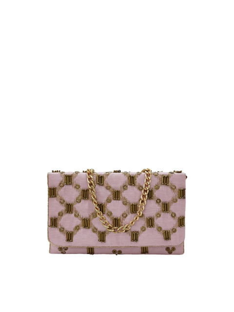 

Spice Art Pink & Brown Embellished Envelope Clutch