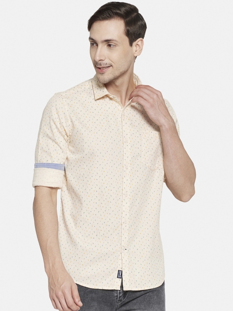 

Monte Carlo Men Peach Printed Cotton Casual Shirt