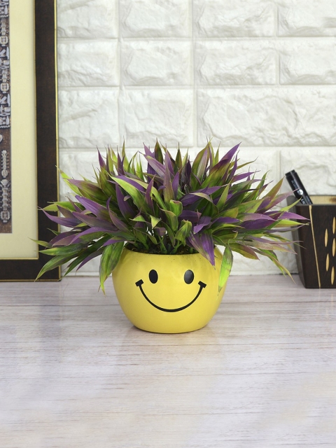 

fancy mart Green & Purple Artificial Bamboo Grass With Yellow Smiley Metal Pot