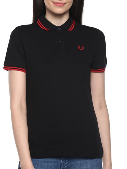 

Fred Perry Women Black & Red Polo Collar Cotton T-shirt