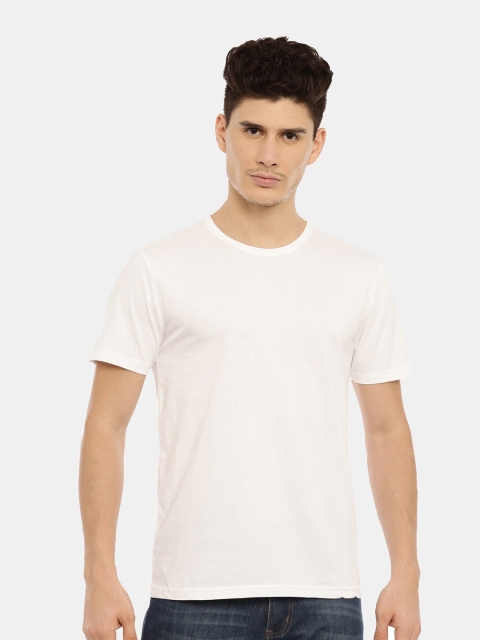 MASH UNLIMITED Men White Raw Edge Slim Fit T-shirt
