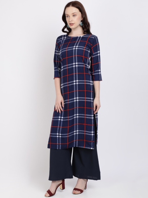 

SAADHVI Women Navy Blue Printed Kurta with Palazzos