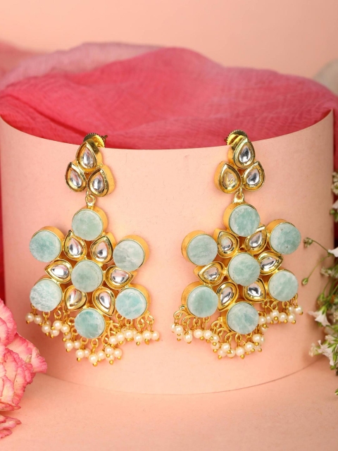 

Priyaasi Turquoise Blue Gold-Plated Contemporary Jhumkas Earrings