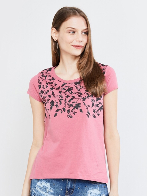 max Women Pink Printed Raw Edge T-shirt