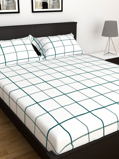 

Home Centre White & Teal Striped 150 TC King Bedsheet with 2 Pillow Covers
