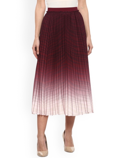 

Ted Baker Women Maroon Solid Accordion-Pleated Midi Flared Knee-Length Skirt