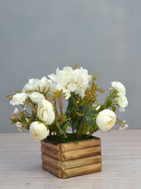 

fancy mart White & Brown Artificial Peony Mix In Comb Pot