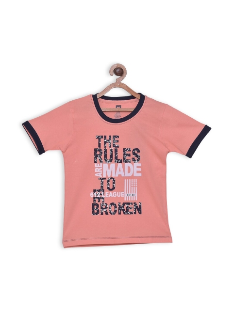 

612 league Boys Peach Coloured Typography Printed T-shirt