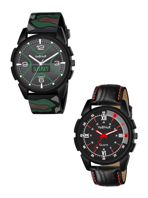 

VeBNoR Boys Pack Of 2 Black Printed Dial Analogue Watches WT 182 ARMY - 137 BLACK, Green