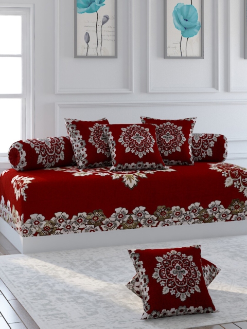

Bromwick Set Of 8 Maroon & Green Printed Diwan Set