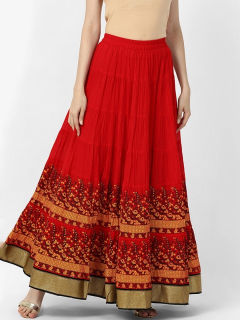 

V2 Value & Variety Women Red & Black Printed Pure Cotton Tiered Maxi Skirt