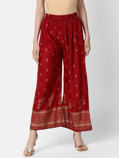 

V2 Value & Variety Women Maroon & Gold-Toned Floral Printed Wide-Leg Palazzos