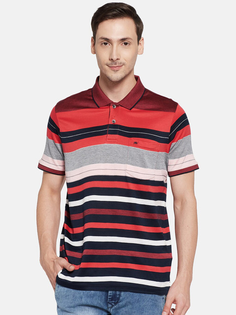 

Monte Carlo Men Red Striped Polo Collar T-shirt