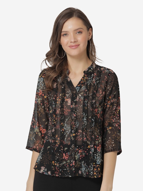 

Modriba Women Black Floral Printed Casual Shirt