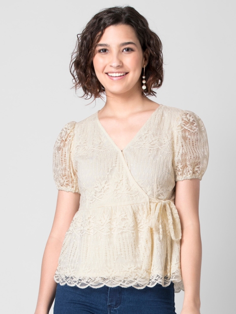 

FabAlley Beige Lace Wrap Top