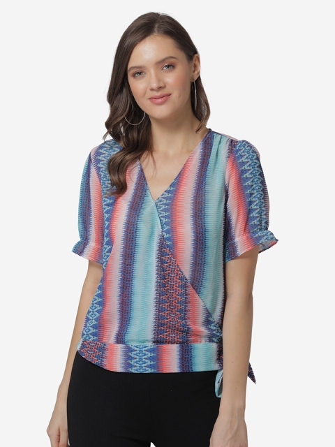 

Modriba Women Multi Color Vertical Printed casual Wrap Top
