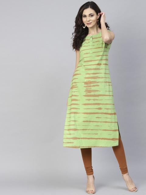 

Yufta Women Green Striped Thread Work Kurta