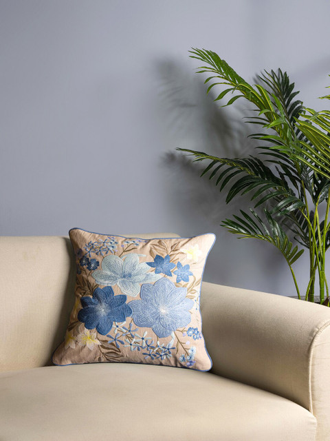

Pure Home and Living Beige & Blue Floral Square Cushion Covers