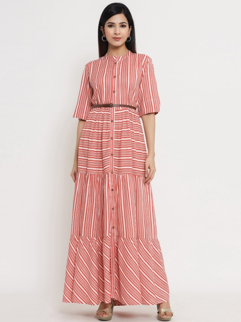 

Sangria Women Pink & White Striped Maxi Dress