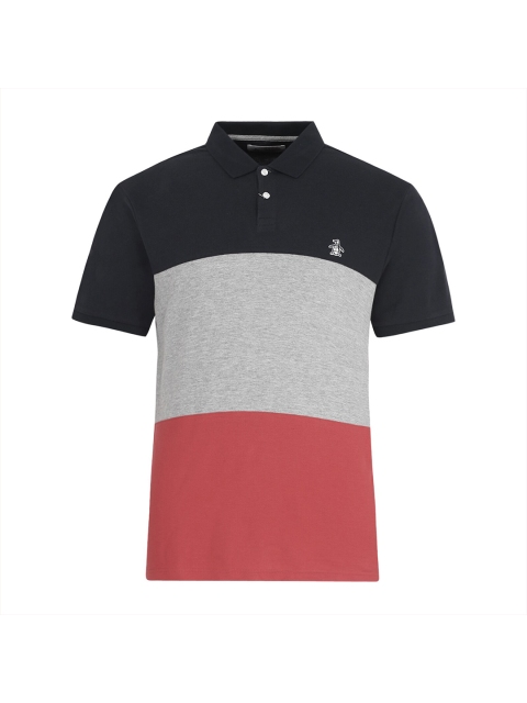 

Original Penguin Men Black & Grey Colourblocked Polo Collar T-shirt