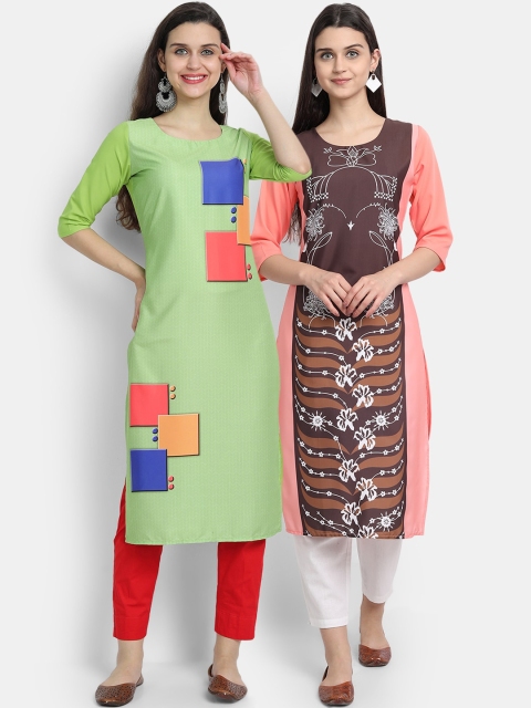 

Ethnic basket Women Set of 2 Multi Quirky Printed Crepe Kurtas