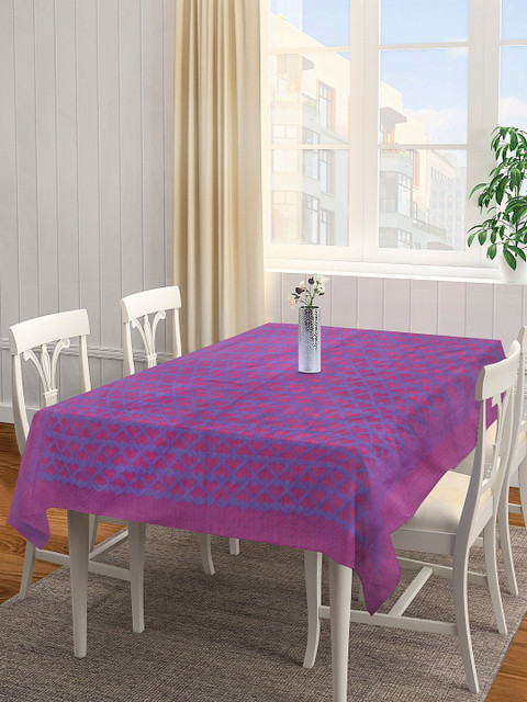 

NEUDIS Purple & Blue Woven Design Pure Cotton Corduroy 4-Seater Square Table Cover