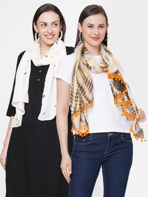 

Get Wrapped Women White & Brown Scarf pack of 2