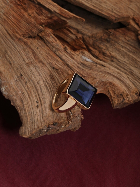 

Accessorize Gold Plated Navy Blue Crystal Studded Statement Finger Ring