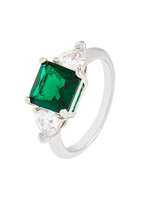 

Accessorize Silver-Plated Green & White Crystal-Studded Finger Ring