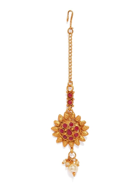

Rubans Gold-Plated Pink & White Ruby-Studded & Beaded Handcrafted Maang Tikka