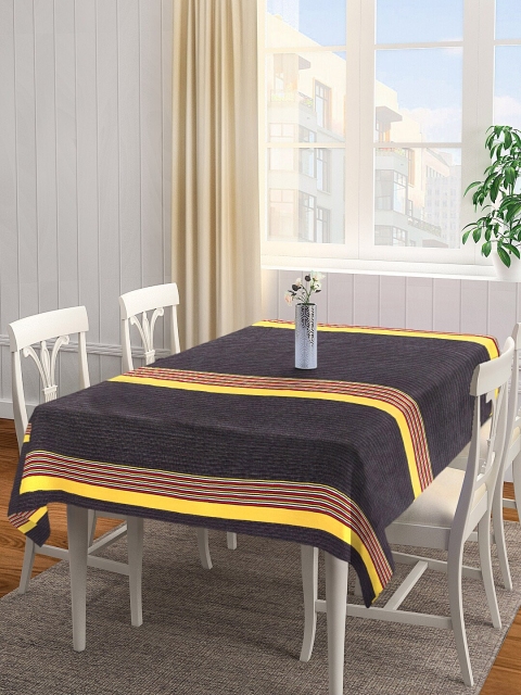 

NEUDIS Black & Yellow Striped Premium Cotton 6 Seater Table Cover