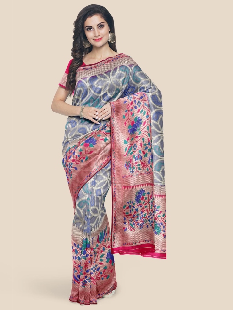 

Kalamandir Grey & Green Bandhani Zari Silk Blend Banarasi Saree
