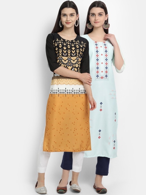 

Ethnic basket Women Pack Of 2 Digitally Printed Crepe Straight Kurta, Black