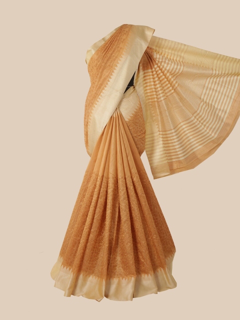 

Pothys Mustard Yellow Floral Zari Jute Silk Saree