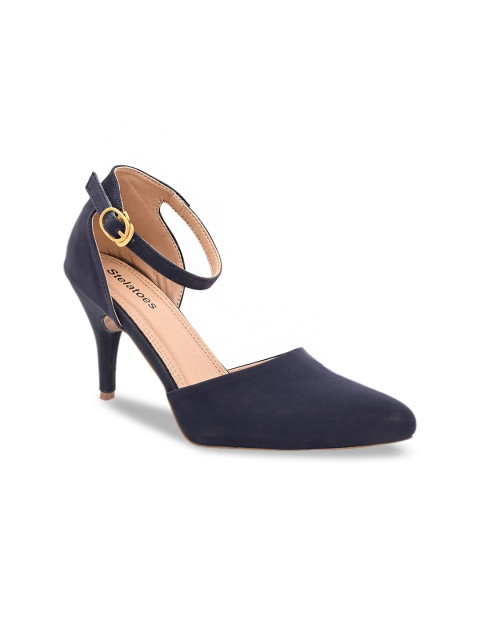 

Stelatoes Navy Blue PU Stiletto Pumps with Buckles