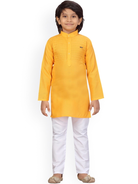 

LITTLE MAFIA BY Aarika Boys Yellow & White Pure Cotton Kurta with Pyjamas