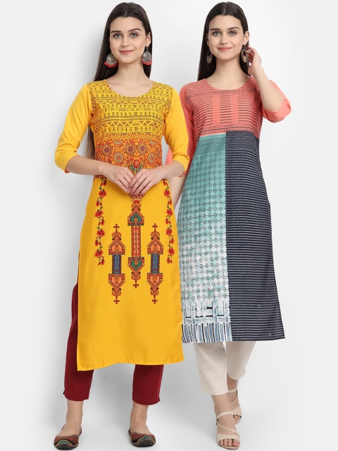 

Ethnic basket Women Multi Coloured Printed Crepe Kurta Pack of 2