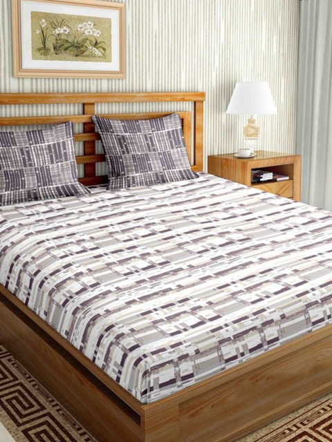 

BELLA CASA Purple & White 144 TC Cotton King Bedsheet with 2 Pillow Covers
