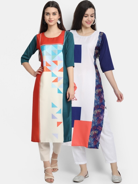 

Ethnic basket Pack Of 2 Women Multi Geometric Printed Crepe Kurta