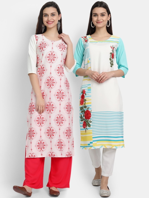 

Ethnic basket Women Pack of 2 Assorted Floral Printed Crepe Kurtas