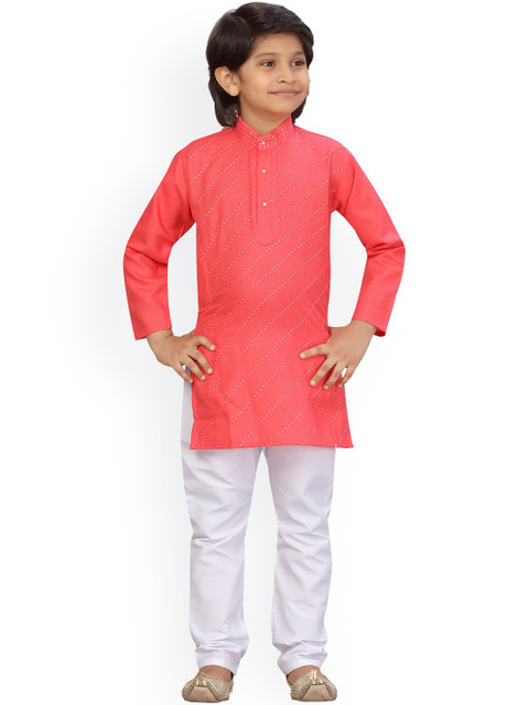 

LITTLE MAFIA BY Aarika Boys Red & White Pure Cotton Kurta with Pyjamas