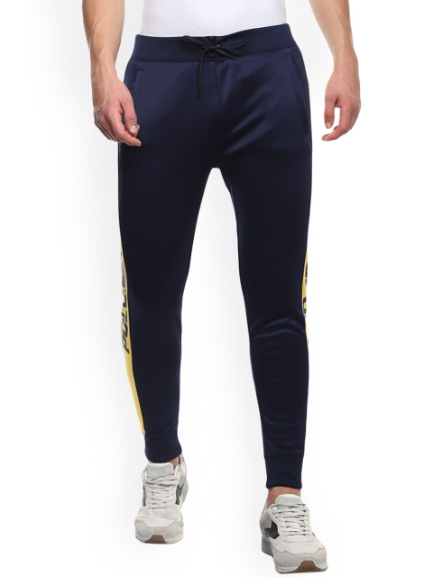 

Polo Ralph Lauren Men Navy Blue & Yellow Solid Joggers With Side Taping