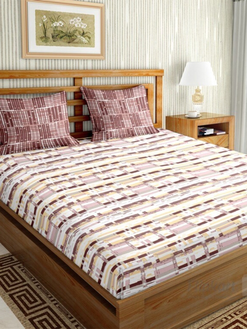 

BELLA CASA Pink & White Geometric 144 TC King Bedsheet with 2 Pillow Covers