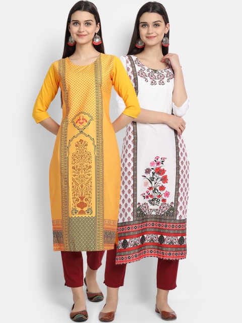 

Ethnic Basket Women Pack of 2 Assorted Printed Crepe Kurtas, Multi