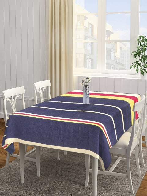 

NEUDIS Navy Blue & Red Striped Pure Cotton Corduroy 4-Seater Square Table Cover