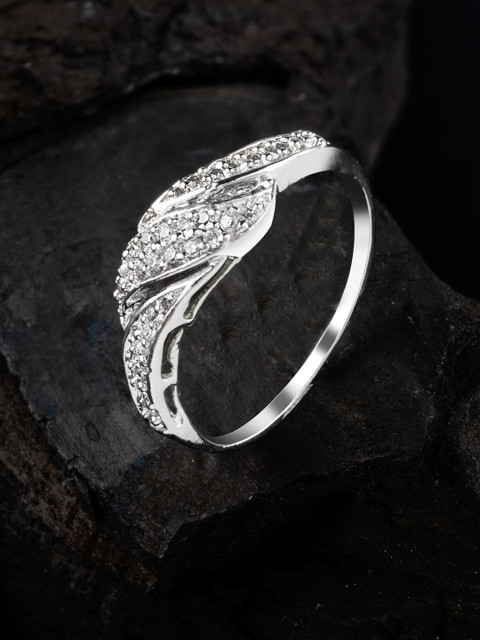 

E2O Rhodium-Plated & White Stone-Studded Finger Ring