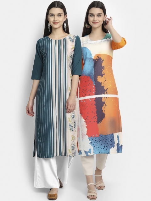

Ethnic basket Women Pack Of 2 Multi Printed Straight Kurta